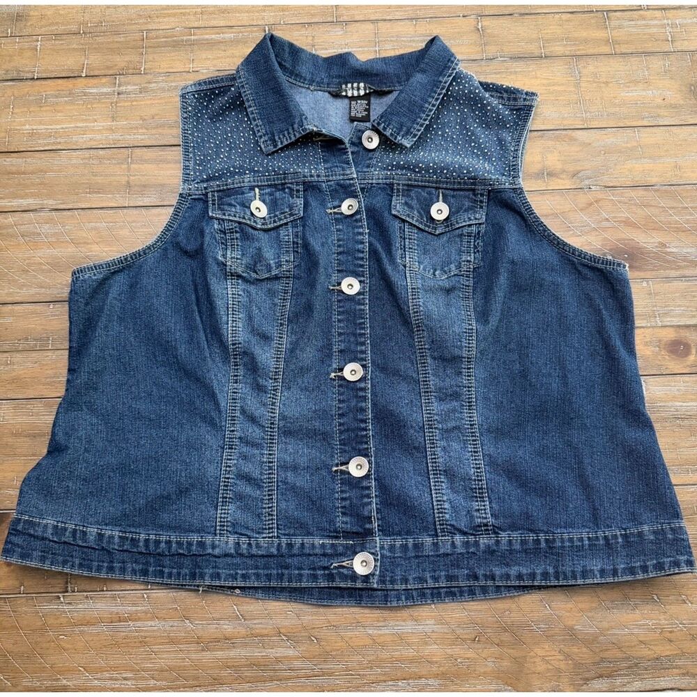 Baccini Womens 18/20W Plus Size Studded Denim Vest Button Front Blue Western